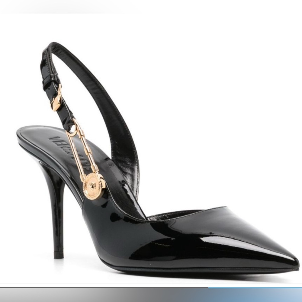 Versace Black Patent Leather Slingback Heels Size 39